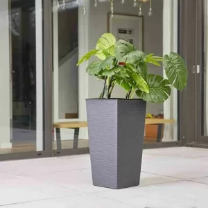SIENA GARDEN Pflanzgefäß NIZZA, Graphit Rillenoptik, 25 X 25 X 46,5 Cm Kunststoffgefäß Mit Einsatz 13
