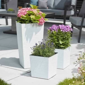 SIENA GARDEN Pflanzgefäß NIZZA, Weiß Rillenoptik, 35 X 35 X 68 Cm Kunststoffgefäß Mit Einsatz 9