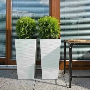 SIENA GARDEN Pflanzgefäß NIZZA, Weiß Rillenoptik, 35 X 35 X 68 Cm Kunststoffgefäß Mit Einsatz 15