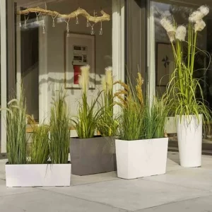 SIENA GARDEN Pflanzgefäß LILLE, Weiß Hochglanzoptik, Ø 25 X 46,5 Cm Kunststoffgefäß Mit Einsatz 15