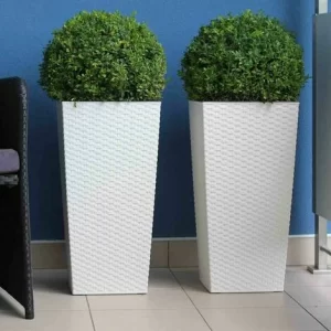 SIENA GARDEN Pflanzgefäß PARIS, Weiß Rattanoptik, 30 X 30 X 57 Cm Kunststoffgefäß Mit Einsatz 15