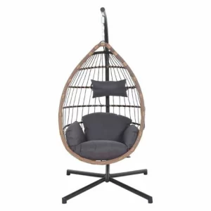 Siena Garden Hängesessel Mit Standfuß Salerno Schwarz/natur Hängekorb Mit Kissen 9