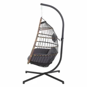 Siena Garden Hängesessel Mit Standfuß Salerno Schwarz/natur Hängekorb Mit Kissen 11