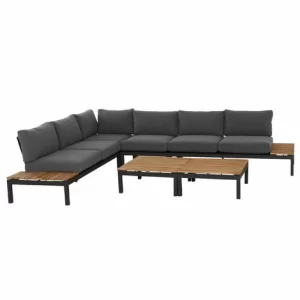 Siena Garden Alvida 6-teiliges Lounge-Set Aluminium Anthrazit/Ranotex®-Gewebe Schwarz/Teakholz Sitzg 13